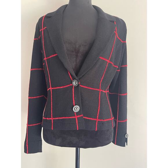 J.S.S knit ware jacket blazet Sm black / red strip wool blend button up classic - Picture 2 of 13
